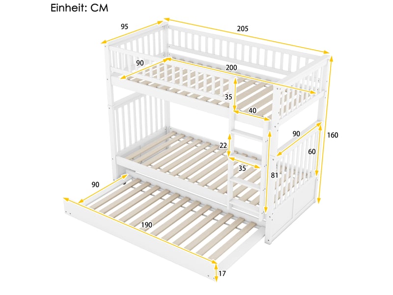  Lit superposé 90x200 avec lit gigogne blanc cravdom  - Conforama E