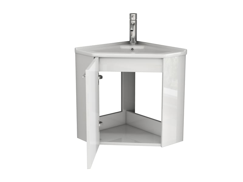 Meuble vasque d’angle blanc brillant avec lavabo céramique et charnières amorties - Conforama D