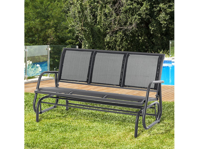  Banc de jardin 3 places à bascule en métal gris foncé, 147 × 75 × 85 cm, jusqu’à 300 kg pour terrasse  - Conforama B