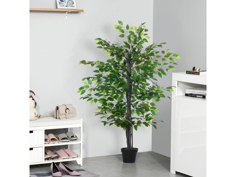  Arbre artificiel plante artificielle ficus h.1,45 m tronc branches liane lichen feuilles grand réalisme pot inclus  - Conforama D