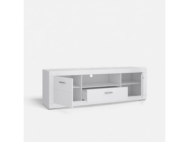 Meuble tv blanc avec portes, tiroir et étagères 196x64 snow  - Conforama C