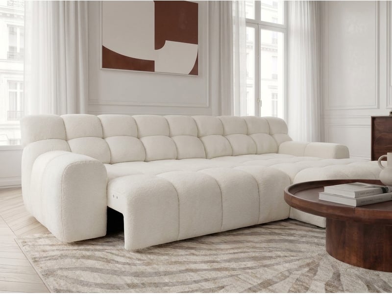 Bobochic canapé d'angle convertible avance-recule électrique andre tissu texturé jaune angle gauche ANDRE - Conforama D