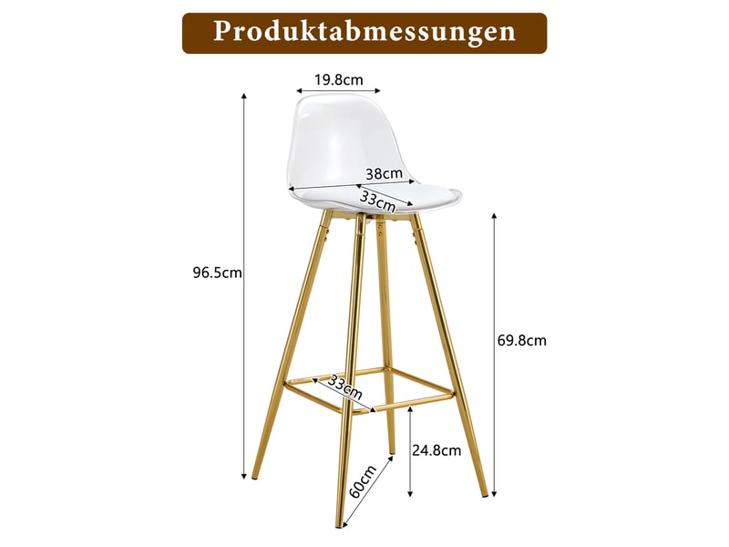  Lot 2 tabourets bar 100 cm transparent – piètement doré, dossier confortable – café &amp; salon  - Conforama C