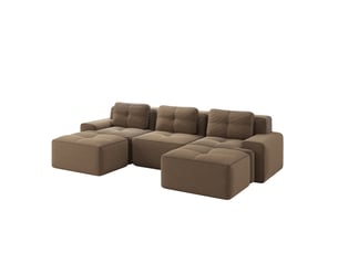 Canapé modulaire en u 293x177x69 cm 3 places avec ottoman velours côtelé marron
