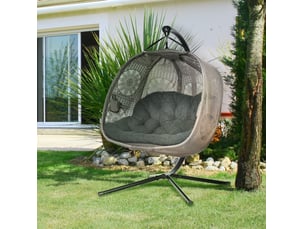 Fauteuil suspendu 2 personnes avec support en acier, pliable, coussin, motif floral, beige sable