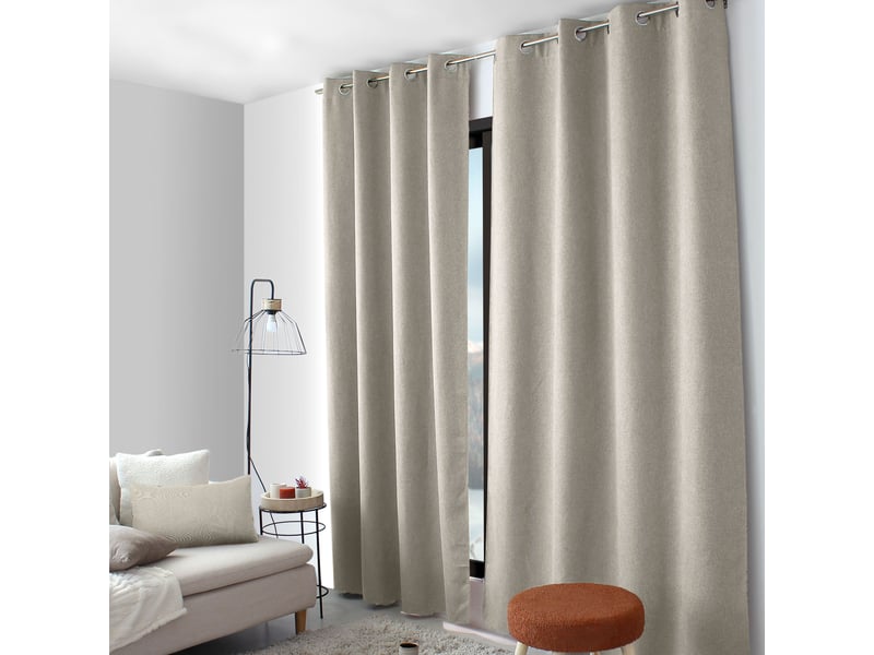 Rideaux thermique à œillets, beige naturel, 140x240 cm, lot de 2, velours chenillé tramé, collection blizzard, cmadeco - beige LOT2-H2058NAR140240 - Conforama A