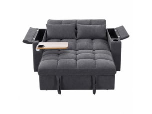 Canapé convertible 3 en 1 deux places, dossier réglable, usb et table escamotable, gris