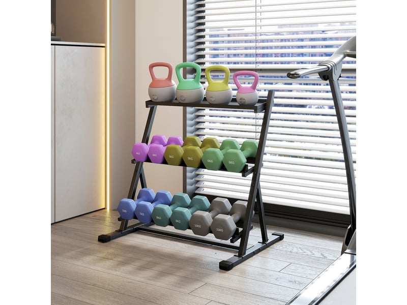  Support à haltères en acier à 3 niveaux, capacité 200 kg, 88 x 66 x 88 cm, noir  - Conforama D