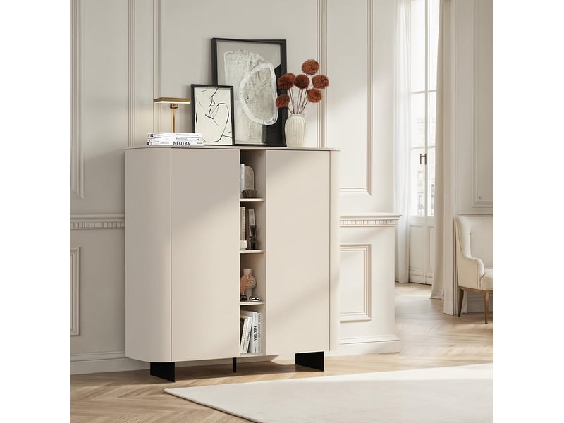  Buffet de salon 2 portes avec niches de rangement et pieds en métal ortisei  - Conforama B
