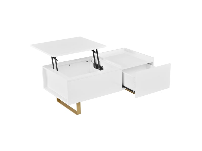 Table basse avec rangement rangement intégré plateau en mdf finition brillante tiroir pieds en fer  - Conforama D
