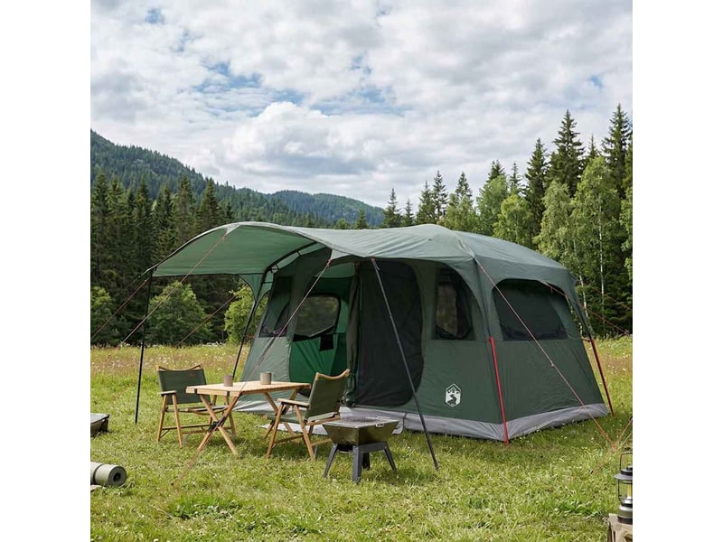  Tente tunnel, tente de camping 12 personne vert armée polyester et acier  - Conforama B