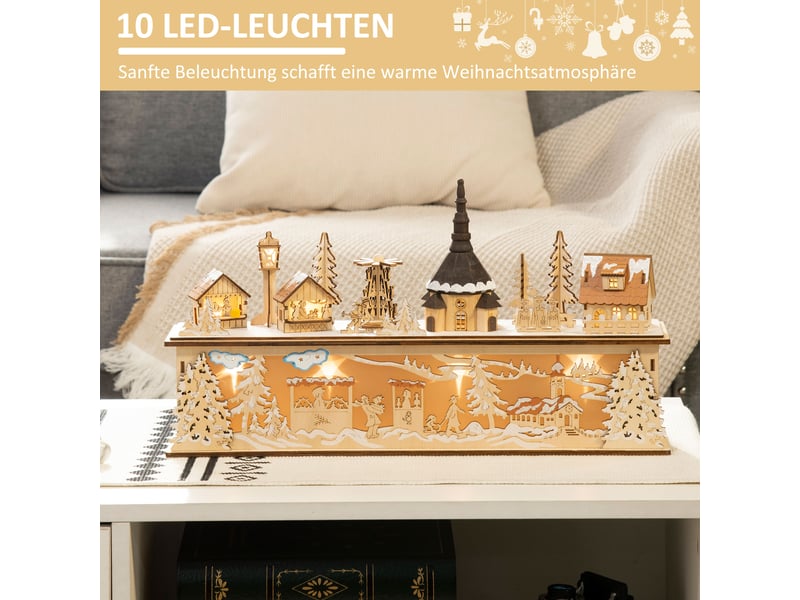  Village de noël lumineux 10 led blanc chaud effet bois 45 x 10 x 25 cm  - Conforama E