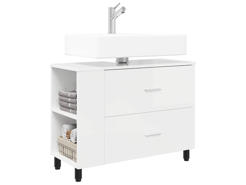  Unité de vanité de salle de bain, meuble de rangement blanc brillant 80x35x60 cm  - Conforama C