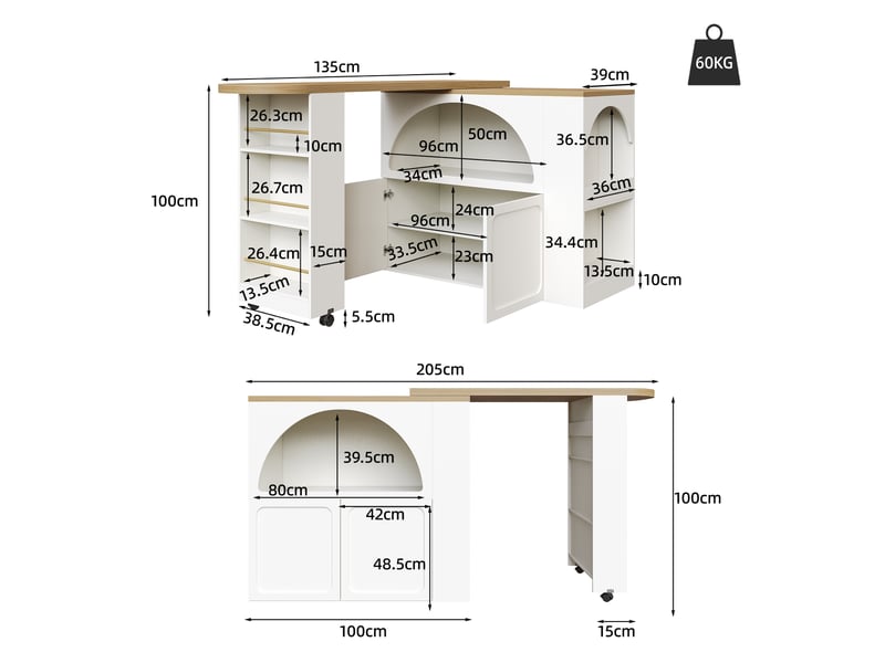  Table de bar blanc - 205 cm led mdf table de bar blanc - Conforama C