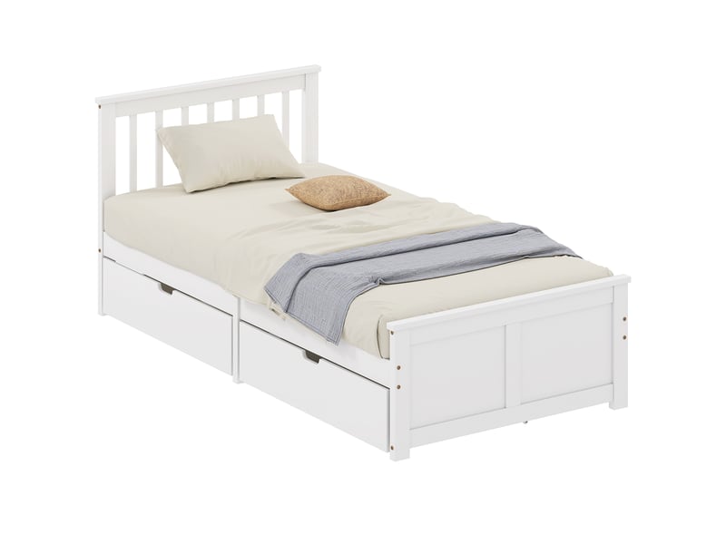  Cadre de lit simple 90x200 en bois blanc avec 2 tiroirs, lattes intégrées  - Conforama B