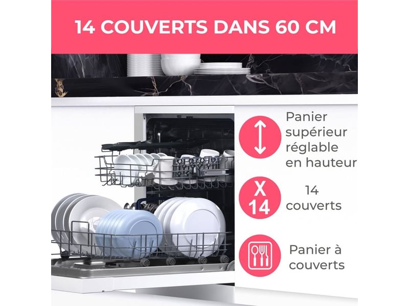 Lave-vaisselle pose libre 14 couverts 44 db blanc 6 programmes OCEALV1444DW - Conforama B