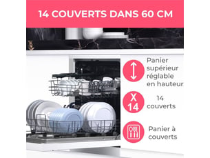 Lave vaisselle largeur 60 cm OCEANIC OCEALV1444DW - 14 couvert(s) 44 dB
