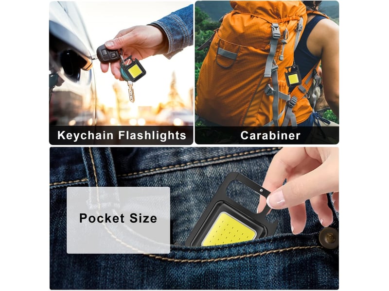 Ensemble de 2 lampes torches led rechargeables, mini lampe de travail led, lampe torche porte-clés cob 800 lumens, étanche et rechargeable - Conforama D