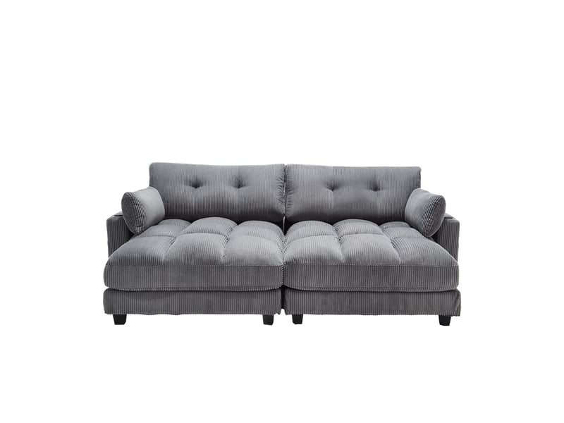Canapé modulable 2 places séparable avec ports usb et rangement - lpospi - 4 porte-gobelets velours côtelé gris - Conforama A