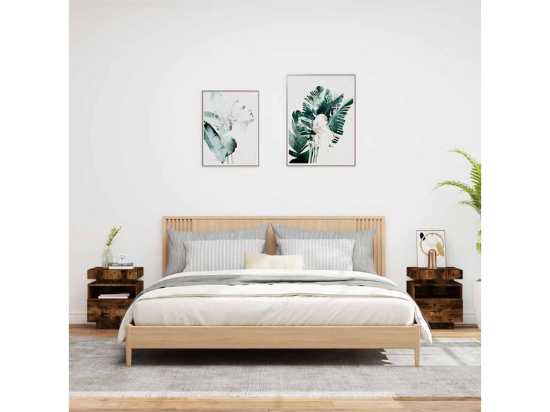 Vidaxl table de chevet led chêne fumé 2pcs armoire de nuit 40x39x48,5cm chambre - Conforama D