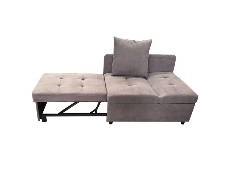  Canapé convertible 3-en-1 banquette-lit 2 places en tissu aspect lin gris – lit d'appoint avec dossier inclinable 5 positions et coussins pour petit espace et bureau (max. 200 kg)  - Conforama A