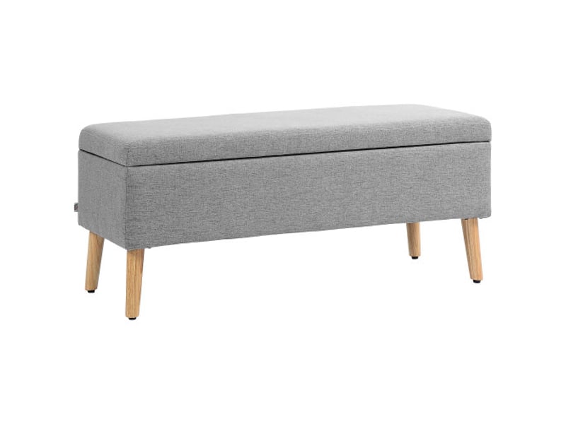  Banc coffre gris 110x39x45 cm, rembourré, aspect lin, bois d’hévéa, pour salon et chambre  - Conforama A