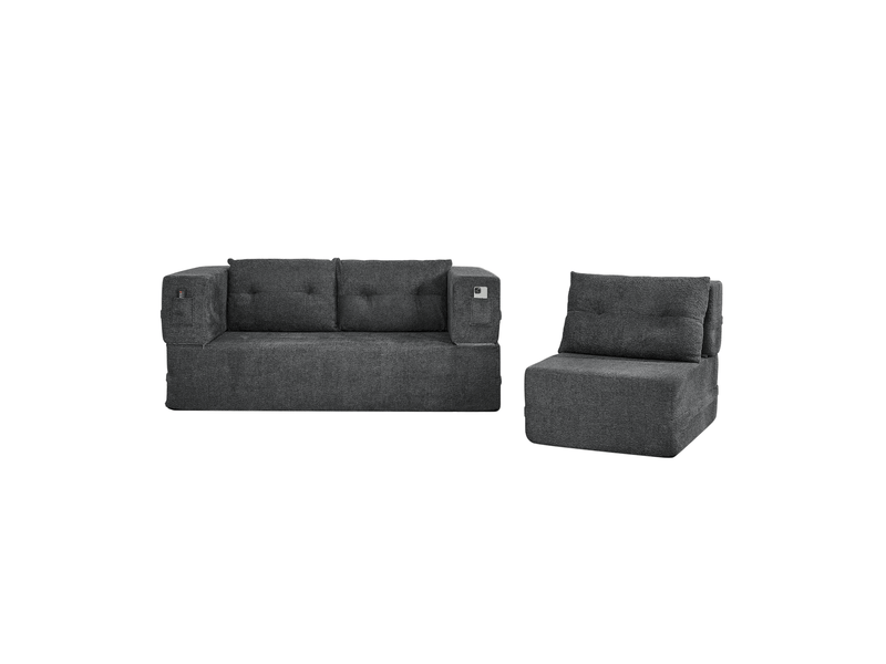  Canapé modulable 3 places, fauteuil pliable en tissu gris foncé  - Conforama A