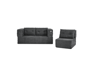 Canapé modulable 3 places, fauteuil pliable en tissu gris foncé