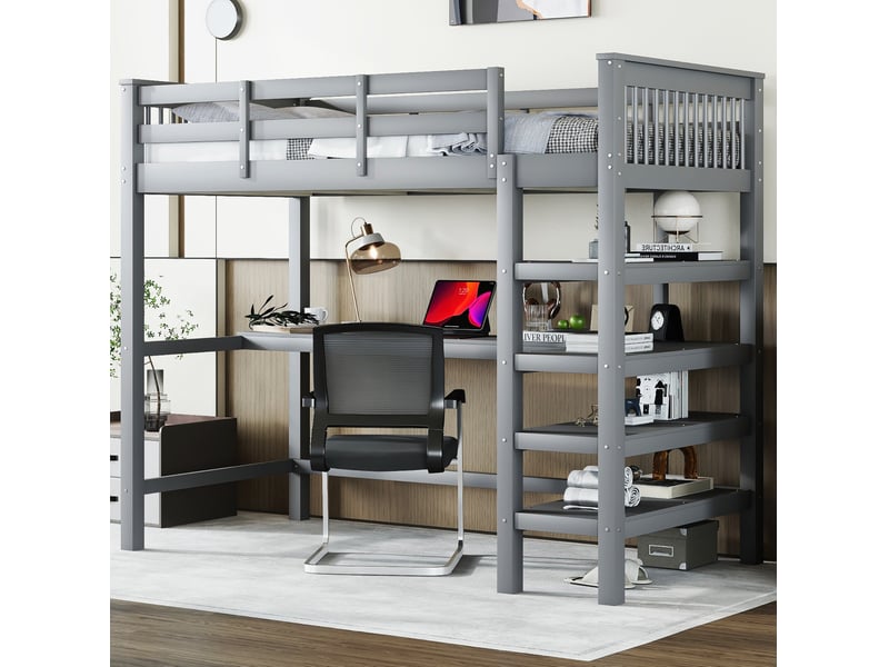  Lit mezzanine enfant 90x200 cm avec bureau et étagères gris  - Conforama B