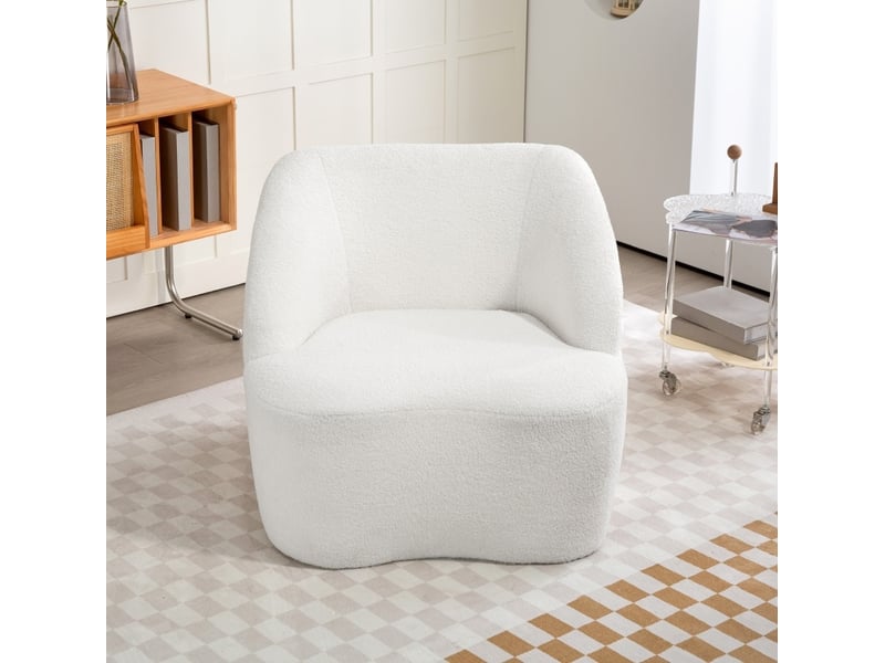 Fauteuil rembourré à dossier épais, base antidérapante et design incurvé en polyester blanc crème - Conforama E