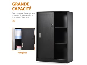 Armoire de bureau 2 portes coulissantes verrouillables dim. 80l x 40l x 120h cm noir 2 étagères panneaux particules