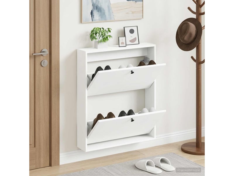  Meuble à chaussures mural, armoire à chaussures breda 71x17x86 cm blanc  - Conforama B