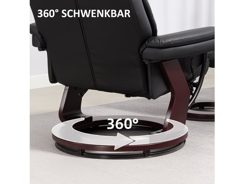  Fauteuil relax pivotant à 360 degrés avec repose-pieds et dossier inclinable en cuir synthétique noir  - Conforama D