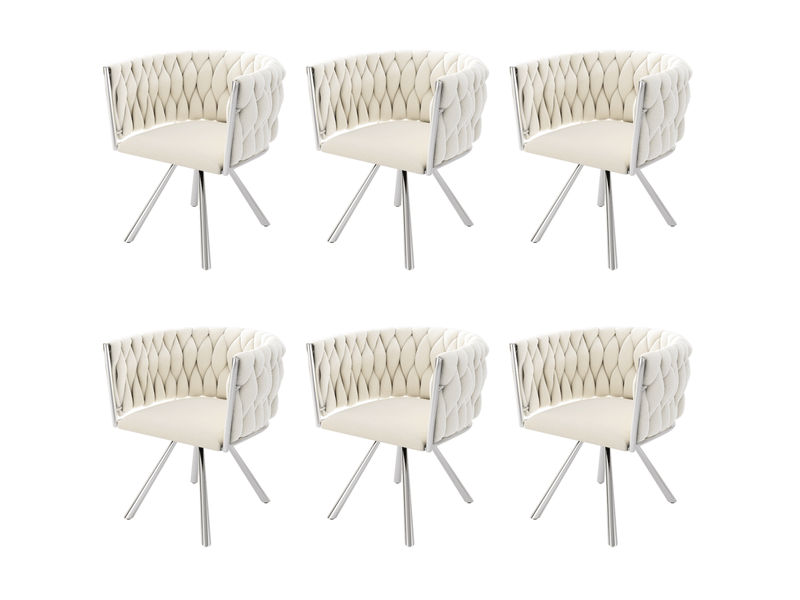  Chaise de salle à manger pivotante à 360 degrés, lot de 6 avec dossier incurvé en velours beige et métal argenté  - Conforama A