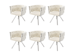 Chaise de salle à manger pivotante à 360 degrés, lot de 6 avec dossier incurvé en velours beige et métal argenté