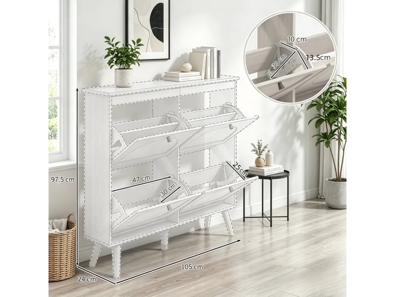 Meuble à chaussures 105 x 24 x 97,5 cm en panneaux de particules et rotin avec 4 compartiments rabattables couleur bois naturel chicfurn - Conforama D