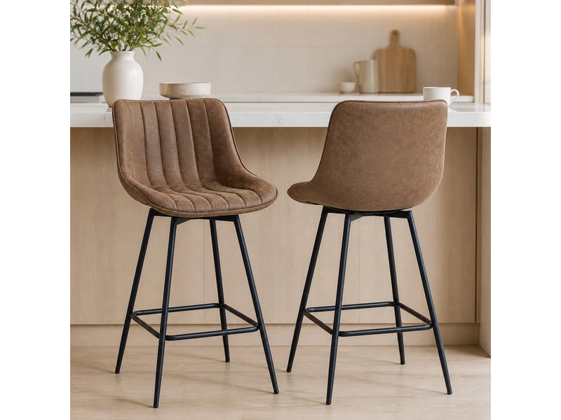  Lot de 2 tabourets de bar, chaises de bar en pu, assise rembourrée 68h cm, dossier et repose-pieds, marron  - Conforama C