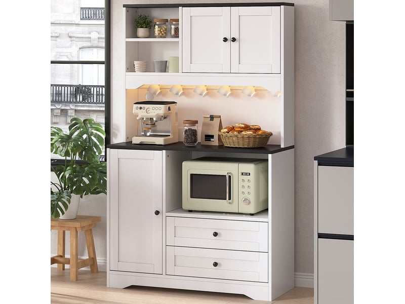  Buffet de cuisine haut 100x40x163 cm avec led et prises coloris blanc  - Conforama B