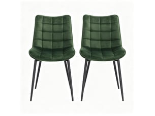 Lot de 2 chaises de salle à manger en velours vert foncé, piètement métal, confort au quotidien