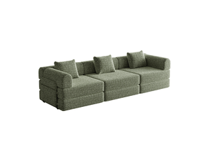 Canapé-lit 2 en 1 en chenille avec rangement dans l’accoudoir, trois cadres métalliques et plusieurs configurations possibles