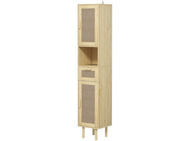  Colonne salle de bain meuble de rangement avec portes en rotin tiroir 2 placards 32x30x170cm chêne  - Conforama B