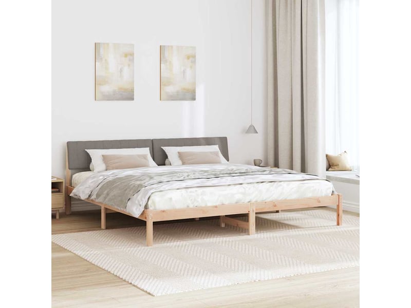  Lit double- lit adulte -  cadre de lit marron et taupe 200 x 200 cm bois massif en pin  - Conforama C