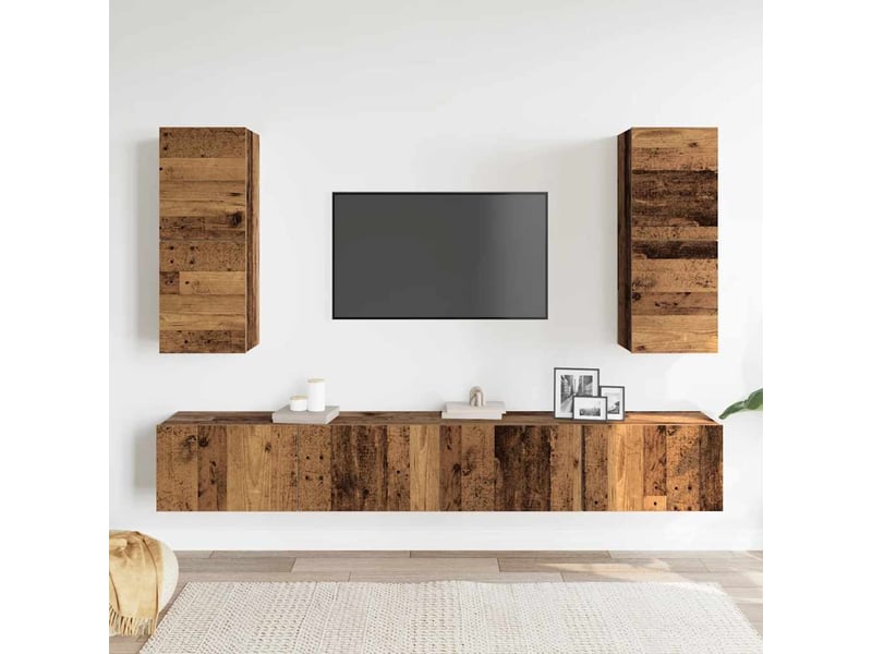  Ensemble de meuble tv - banc tv - meuble de rangement mural 4 pcs vieux bois bois d'ingénierie  - Conforama C