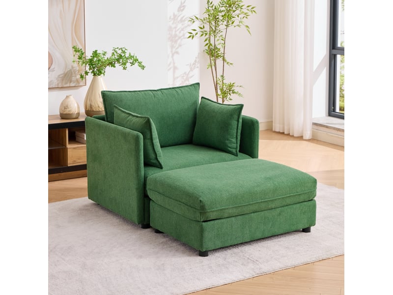  Fauteuil 1 place modenvie avec pouf coffre en velours vert 149 x 103,5 x 81 cm  - Conforama D