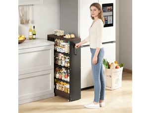 Desserte de rangement étroite 55x12x85 cm – 4 étagères réglables sur roulettes – noir et marron pour salle de bain