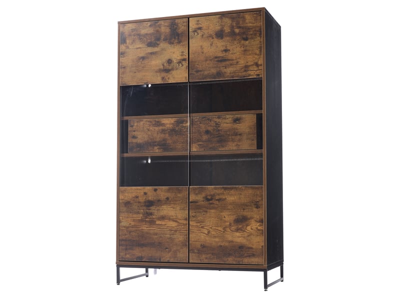  Vitrine led 80x40x138 cm noire et décor bois foncé avec 2 tiroirs  - Conforama A