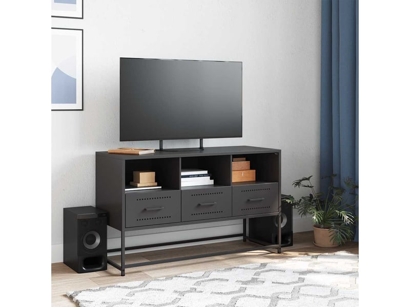  Meuble tv - banc tv - meuble de rangement noir 100,5x39x60,5 cm acier  - Conforama C