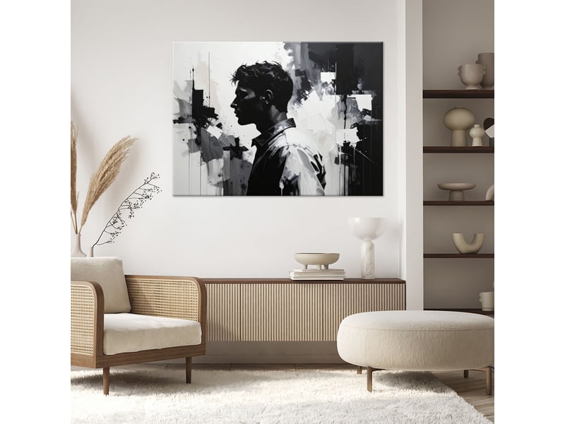  Tableau moderne, portrait d'un homme en noir et blanc dans un style moderne 45x30 1312614352 - Conforama B