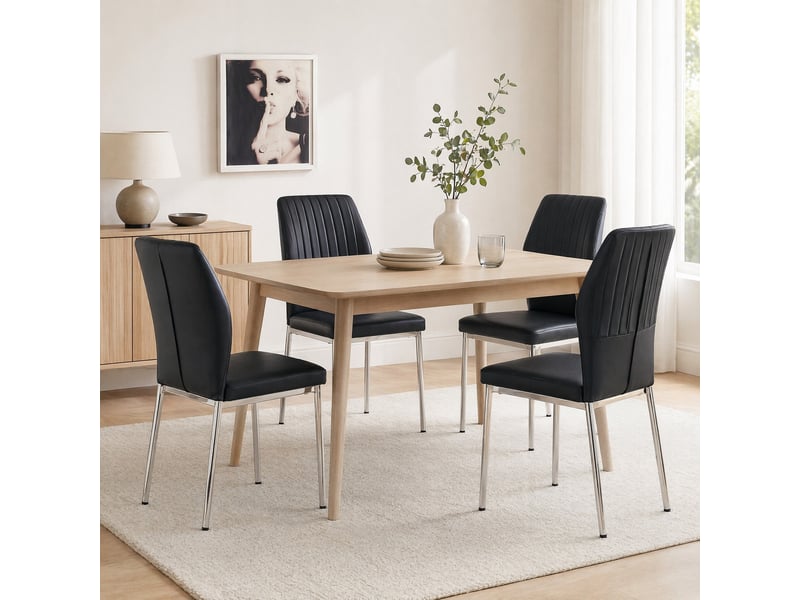 Lot de 4 chaises de salle à manger noires en pu, pieds argentés - Conforama B