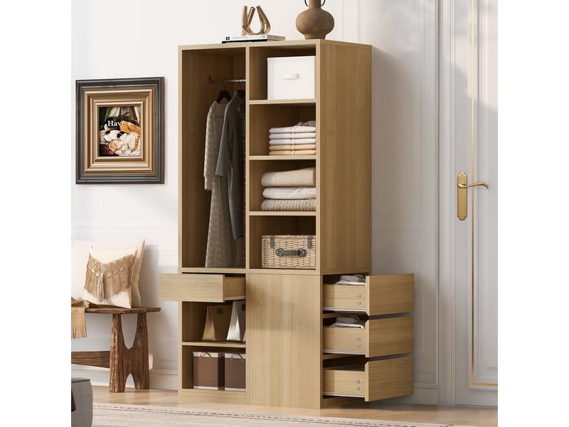 Armoire 70×50×170 cm - avec 4 tiroirs - avec étagères à plusieurs niveaux - naturel - Conforama B